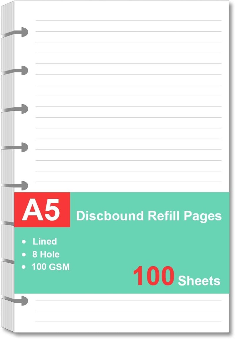 Cheericome Junior Size Refills Paper, A5 Loose Leaf Paper for TUL Custom Note-Taking System Discbound Notebook Planner Inserts, White, Total 100 Sheets/200 Pages, College Ruled, 5.5 X 8.5 Inch - Image 1